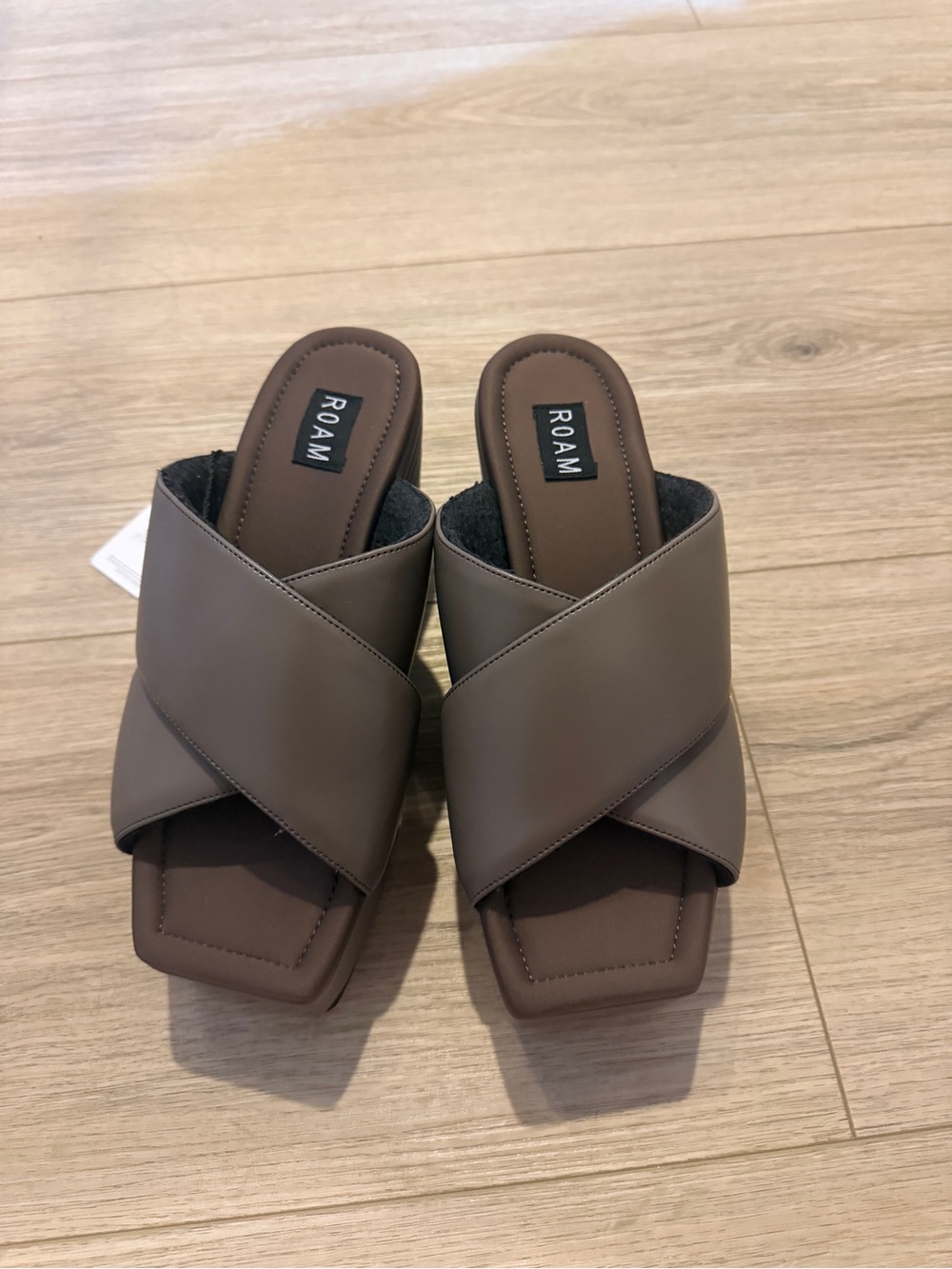 ROAM Taupe Crisscross Square-Toe Slide Mules